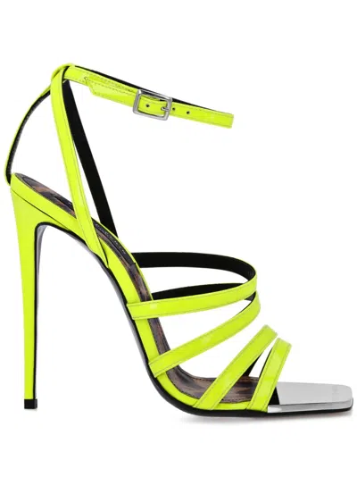 Philipp Plein Square-toe Patent Leather Sandals In Yellow