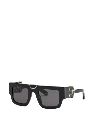 Philipp Plein Square-frame Logo-plaque Sunglasses In Transparent