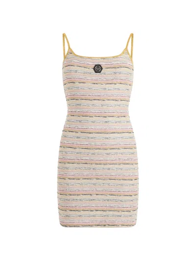 Philipp Plein Square-neck Mini Dress In Brown