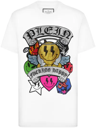 Philipp Plein Ss Strass Smile T-shirt In White