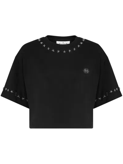Philipp Plein Star-stud Cropped T-shirt In Black