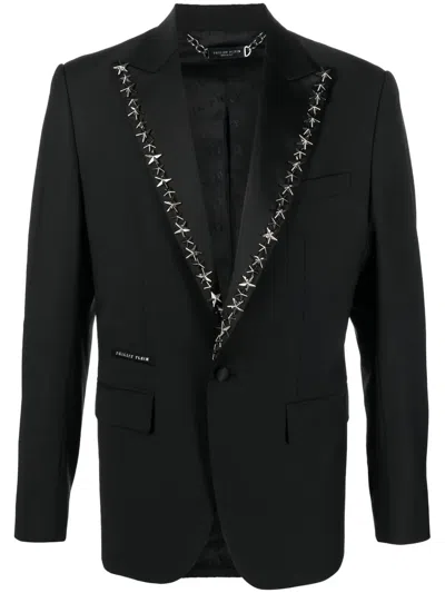 Philipp Plein Star Stud-embellished Single-breasted Blazer In Black