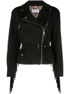 Philipp Plein Star Studded Fringed Biker Jacket In Black