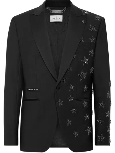 Philipp Plein Stars Wool Blazer In Black