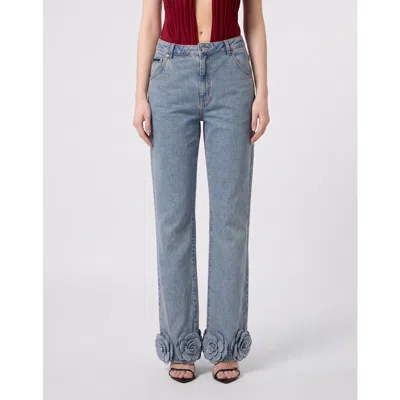 Philipp Plein Straight Cut Jeans Roses Strass Women In Lyra Light