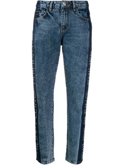 PHILIPP PLEIN STRAIGHT JEANS WITH DISTINCTIVE DARK SIDE STRIPE AND BOLD BRANDING