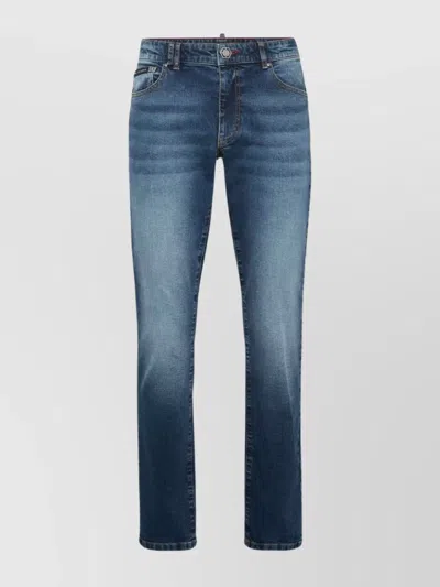 Philipp Plein Straight Leg Jeans Featuring Five Pockets In Blue