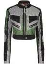Shop Philipp Plein Strass Cropped Biker Jacket In Silver