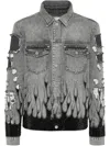Philipp Plein Strass Flame Oversize Denim Jacket In Grey