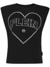 Philipp Plein Strass Heart Cotton Tank Top In Black