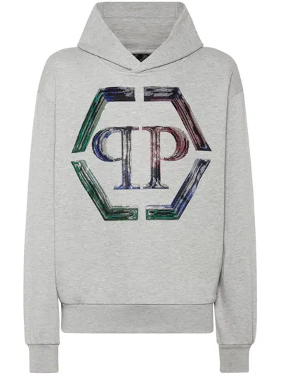 Philipp Plein Strass Hexagon Hoodie In 灰色