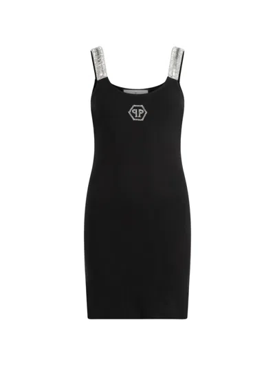 Philipp Plein Strass Hexagon Tank Dress In Black