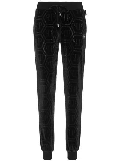 Philipp Plein Strass-monogram Track Pants In Black