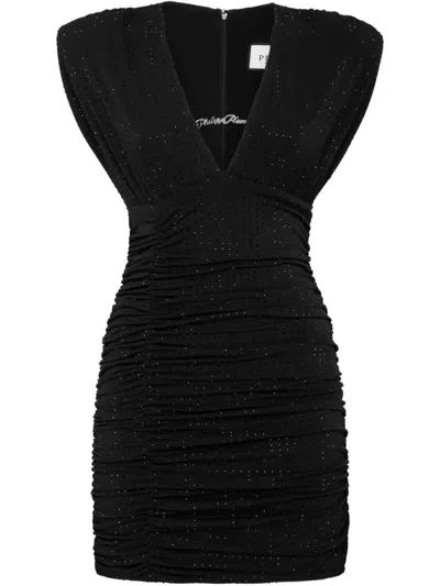 Philipp Plein Jersey Mini Dress Strass Signature In Black  
