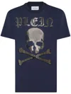 Philipp Plein Strass Skull & Bones T-shirt In Blue