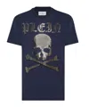 Philipp Plein Strass Skull & Bones T-shirt In Blue