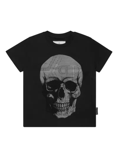 Philipp Plein Kids' Strass Skull T-shirt In Schwarz