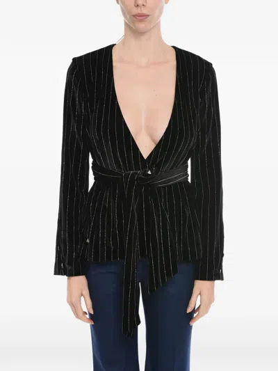 Philipp Plein Striped Belted Blouse In Black