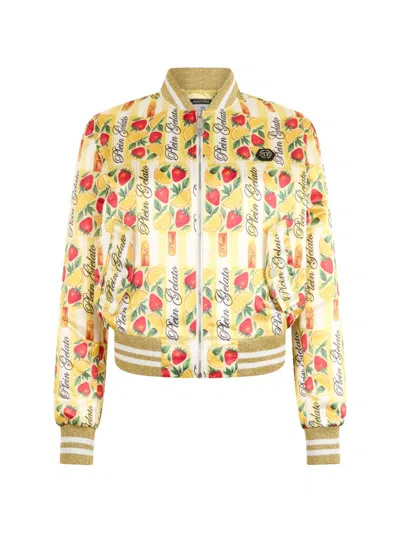 Philipp Plein Striped Bomber Jacket In Yellow
