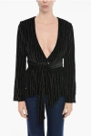 Philipp Plein Striped Elegant Blouse With Belt In Black