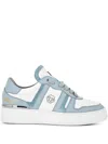 Philipp Plein Striped Leather Sneakers In Blue