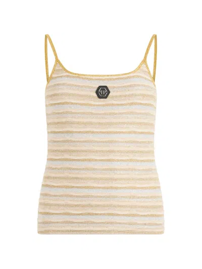 Philipp Plein Striped Logo Patch Tank Top In Multi