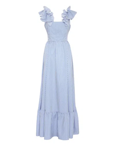Philipp Plein Striped Long Dress In Blue