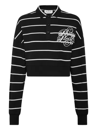 Philipp Plein Striped Polo Shirt In Black