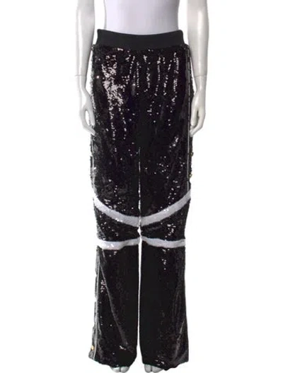 Pre-owned Philipp Plein Striped Straight Leg Pants In Black