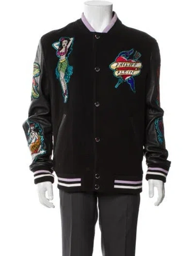 Pre-owned Philipp Plein Striped Varsity Jacket In Black