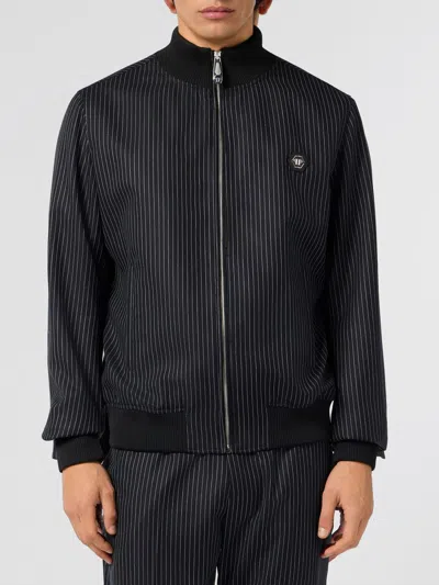 Philipp Plein Striped Virgin Wool Bomber In Black