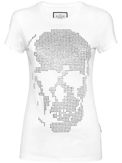 Philipp Plein Stud-embellished Cotton T-shirt In Weiss