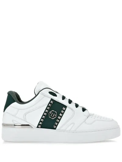 Philipp Plein Stud-embellished Leather Sneakers In Weiss