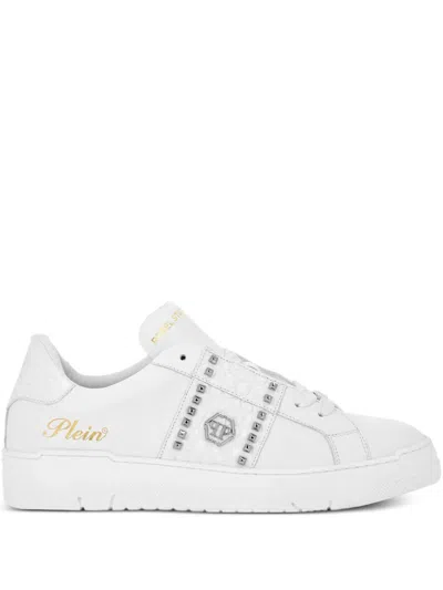 Philipp Plein Stud-embellished Leather Sneakers In White