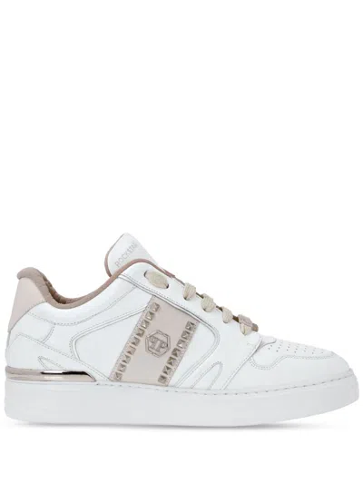 Philipp Plein Stud-embellished Leather Sneakers In White