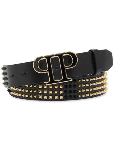 Philipp Plein Stud-embelllished Leather Belt In Black