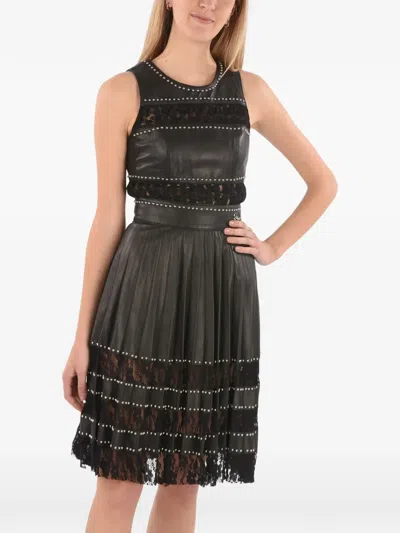 Philipp Plein Studded Lace-panel Midi Dress In Black
