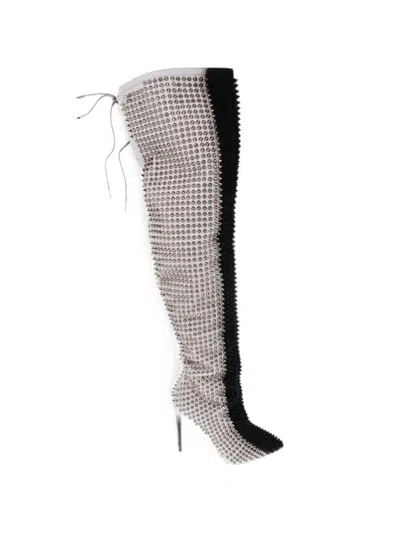 Philipp Plein Studded Lace-up Over-the-knee Boots In Black