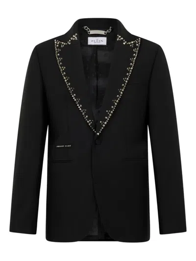 Philipp Plein Studded-lapel Blazer In Black