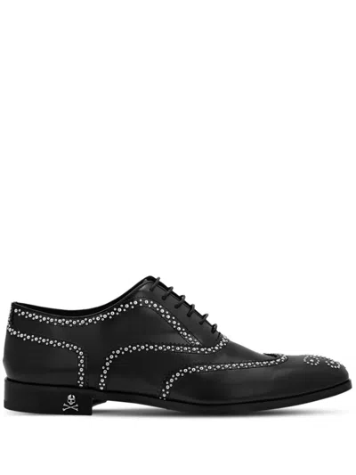 Philipp Plein Studded Leather Lace-up Shoes In Black