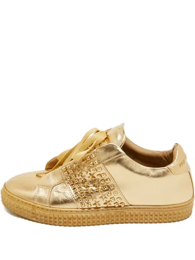 Pre-owned Philipp Plein Studded Leather Sneakers In Yellow