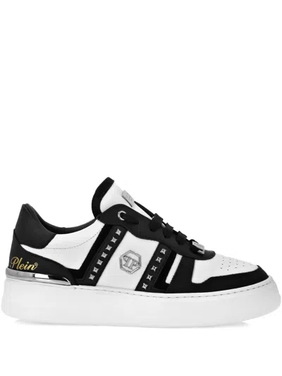 Philipp Plein Studded Panelled Low-top Sneakers In Black