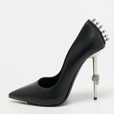 Pre-owned Philipp Plein Studded Size 38.5 Black Leather Pumps