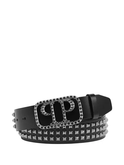 Philipp Plein Studs Buckle Leather Belt In Black