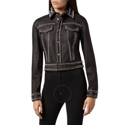 PHILIPP PLEIN PHILIPP PLEIN STUDS SKULL LEATHER JACKET IN BLACK