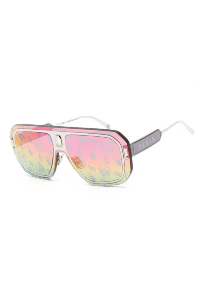 Philipp Plein Stylish Rectangular Women's Sunglasses With Smoke Mirror Lenses In Multi