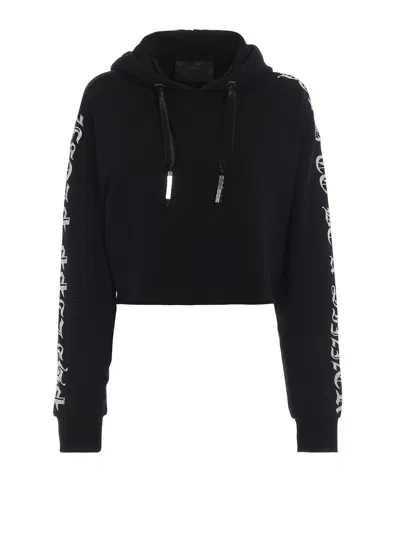 Philipp Plein Crystal Plein Crop Hoodie In Negro