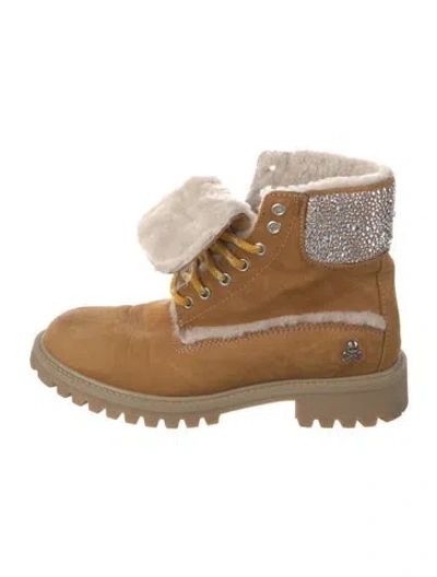 Pre-owned Philipp Plein Suede Combat Boots In Neutral