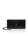 Philipp Plein Suede Crystal Baguette Handle Bag Skull In Black