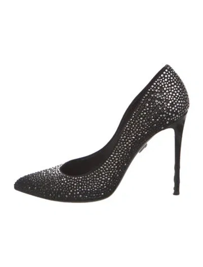 Pre-owned Philipp Plein Suede Crystal Embellishments Pumps In Black